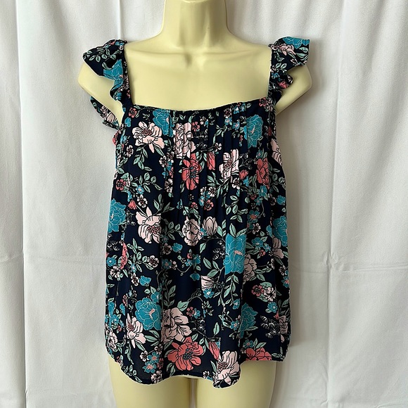 Leith Tops - Leith Super Cute Ruffled Straps Floral Tank Top **Size S**